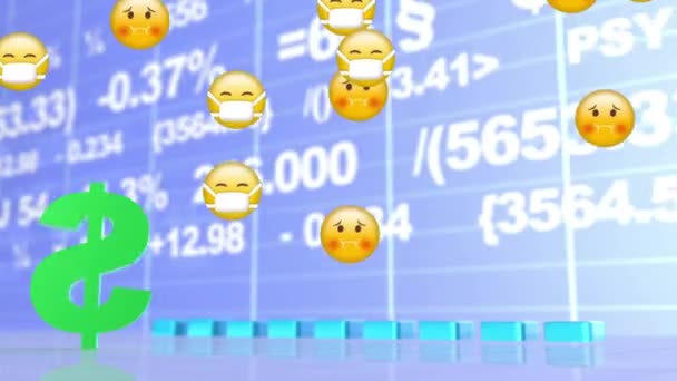 Animación Emojis Enfermos Algunos Con Máscaras Faciales Sobre Exhibición Bolsa — Vídeo de stock