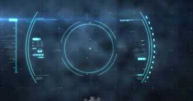 Kapsam taraması animasyonu, bir makro Covid-19 hücresi bulmak, siyah ve mavi arka planda görünen bilgiler. Küresel salgın koronavirüs Covid 19 salgın konsepti dijital olarak oluşturulmuş animasyon