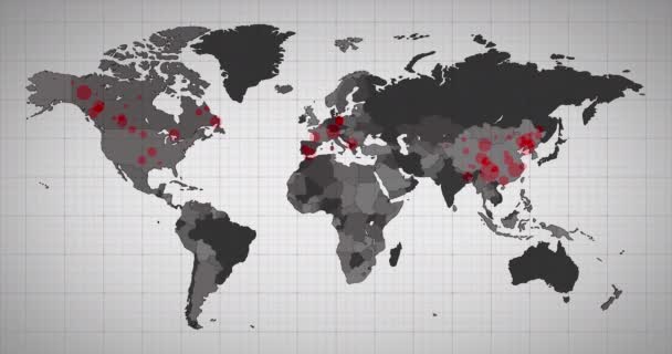 Animação Mapa Mundo Continentes Ficar Vermelhos Mostrando Propagação Coronavírus Covid — Vídeo de Stock