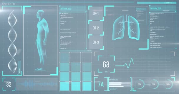 Анімація Людського Тіла Легенів Серця Проаналізована Екрані Записом Медичної Інформації — стокове відео