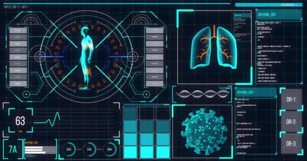 Animación Células Coronavirus Cuerpo Humano Pulmones Corazón Analizada Una Pantalla — Vídeo de stock