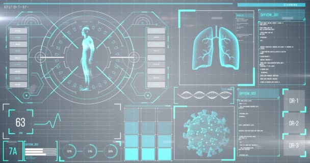 Animace Koronavirových Buněk Lidského Těla Plic Srdce Analyzovaná Obrazovce Záznamem — Stock video