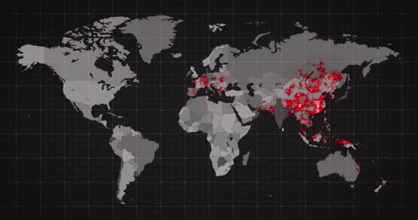 Animatie Van Een Wereldkaart Continenten Worden Rood Tonen Covid Coronavirus — Stockvideo