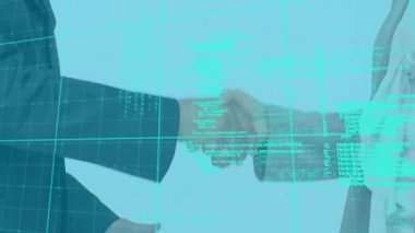 İstatistiklere göre iki kişinin veri kaydının üzerinden el sıkışması. İş iletişim teknolojisi konsepti dijital. İş iletişim teknolojisi kavramı dijital olarak oluşturuldu