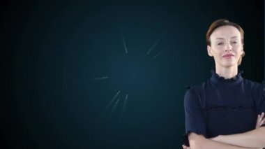 Kafkas bir kadının parlayan noktalardan oluşan bir küre üzerindeki animasyonu. Küresel ekonomi ve teknoloji kavramı dijital kompozit