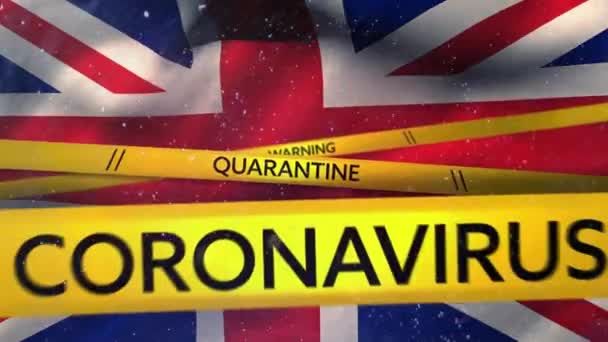 Animation Words Figyelmeztetés Karantén Coronavirus Sárga Rendőrségi Szalagokon Egy Brit — Stock videók