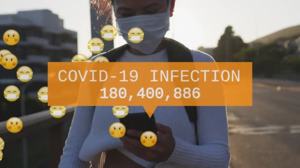 Animation Covid Nombre Infections Augmente Avec Les Emojis Flottant Sur — Video