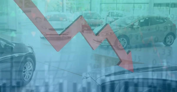 Digitale Illustration Von Autos Die Über Einem Roten Wirtschaftspfeil Stehen — Stockfoto