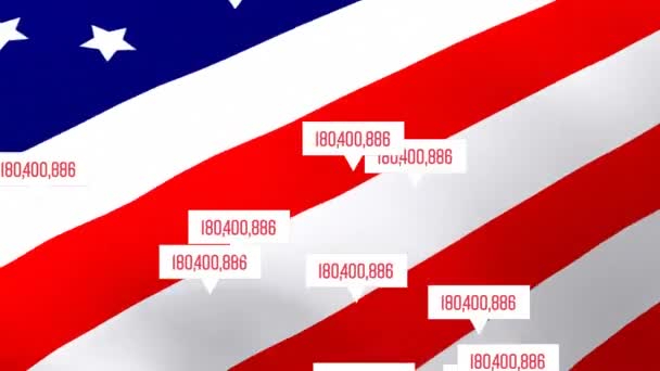 Animatie Van Stijgende Aantallen Zwevend Een Amerikaanse Vlag Zwaaiend Mondiale — Stockvideo