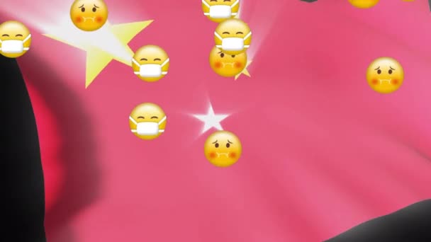 Animation Von Emojis Die Über Der Schwenkenden Chinesischen Flagge Schweben — Stockvideo