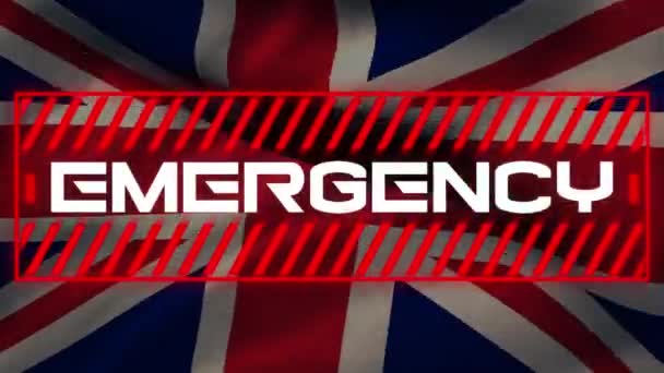 単語のアニメーション英国のフラグを振って上の赤いフレームで緊急 世界的なパンデミックコロナウイルスCovid 19感染症の概念をデジタルで生成 — ストック動画