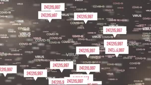 Animación Números Crecientes Palabras Del Virus Covid Flotando Sobre Fondo — Vídeo de stock