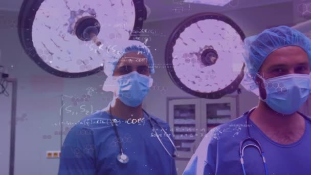 마스크를 일단의 의사들 방정식 화학적 요소들을 애니메이션화하였다 세계적 유행병 코로나 — 비디오