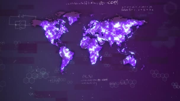 一个显示Covid 19感染的世界地图的动画在数学方程上方漂浮 全球大流行病Coronavirus Covid — 图库视频影像