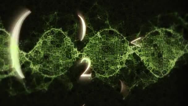 緑に浮かぶ数のアニメーション 接続で作られた光沢のあるDna株 コロナウイルスCovid 19パンデミックDnaコンセプトデジタル複合体 — ストック動画