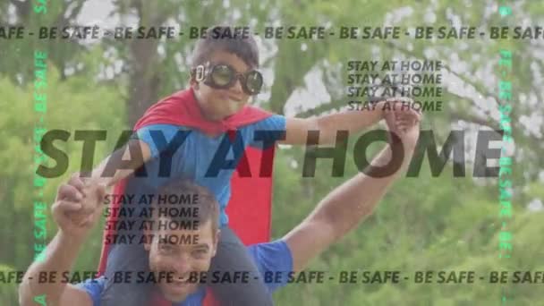 Animation Words Safe Stay Home Flashing Making Frame Caucasian Man — Stock Video