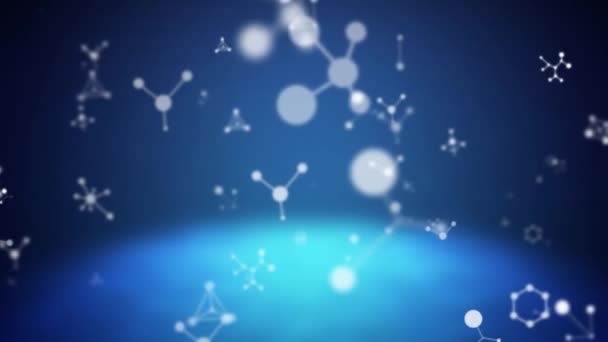 Animation Multiple Molecules Chemical Elements Floating Blue Background Coronavirus Covid — Stock Video