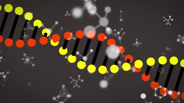 黒の背景に浮かぶ複数の分子 化学元素 Dna株のアニメーション コロナウイルスCovid 19パンデミックDnaコンセプトデジタル複合体 — ストック動画