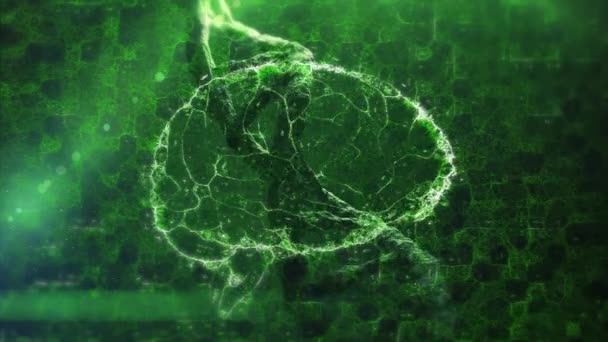 Dna株のアニメーションと黒の背景に緑のつながりで作られた人間の脳 コロナウイルスCovid 19パンデミックDnaコンセプトデジタル複合体 — ストック動画