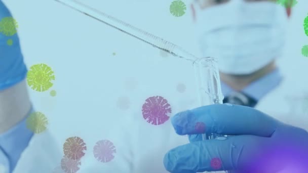 Animation Von Makro Covid Zellen Die Mit Einer Pipette Über — Stockvideo