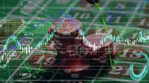 Animação Estatísticas Processamento Dados Sobre Fichas Casino Sobre Uma Mesa — Vídeo de Stock