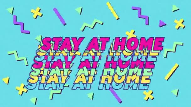 Animación Palabras Stay Home Escritas Letras Coloridas Parpadeando Sobre Formas — Vídeo de stock