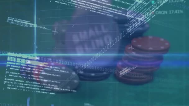 Animation de statistiques, traitement de données sur puce de casino avec des mots Petit Aveugle tombant sur les puces de casino. Coronavirus Covid-19 pandémie concept composite numérique 