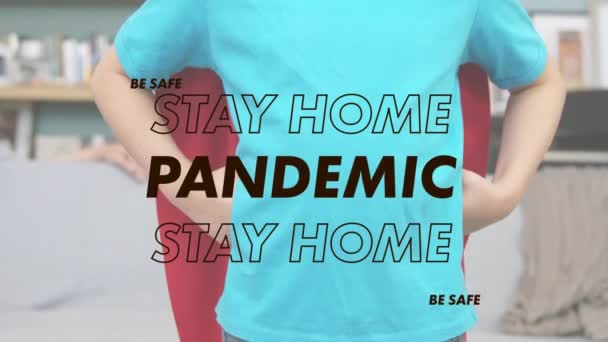 Animazione Parole Safe Stay Home Lampeggiante Sul Ragazzo Caucasico Che — Video Stock