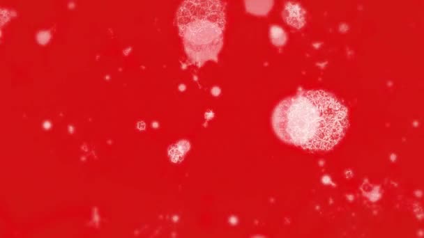 赤の背景に浮かぶ複数の分子や化学元素のアニメーション コロナウイルスCovid 19パンデミックDnaコンセプトデジタル複合体 — ストック動画
