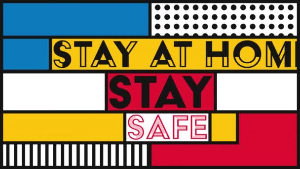 Animation Words Stay Home Stay Safe Γραμμένο Κινούμενα Πολύχρωμα Πανό — Αρχείο Βίντεο