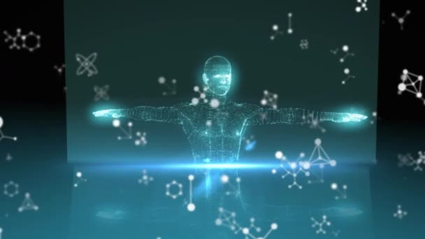 Анімація Декількох Молекул Хімічних Елементів Плаваючих Тривимірної Моделі Людського Тіла — стокове відео