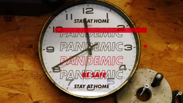 Animación Palabras Quédese Casa Pandemia Durante Tic Tac Del Reloj — Vídeo de stock