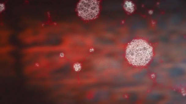 赤と黒の背景に浮かぶ複数の分子や化学元素のアニメーション コロナウイルスCovid 19パンデミックDnaコンセプトデジタル複合体 — ストック動画