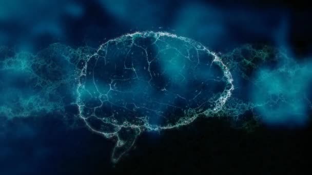 由蓝色和黑色背景旋转的连接组成的人脑的动画 Coronavirus Covid 19大流行病Dna概念数字合成 — 图库视频影像