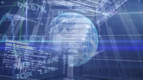 Animation de statistiques, traitement de données, globe tournant sur un bureau vide. Coronavirus Covid-19 pandémie concept composite numérique 