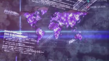 Covid-19 enfeksiyonlu bir dünya haritasının animasyonu istatistik ve grafikleri aşar. Coronavirus Covid-19 pandemik konsept dijital bileşik