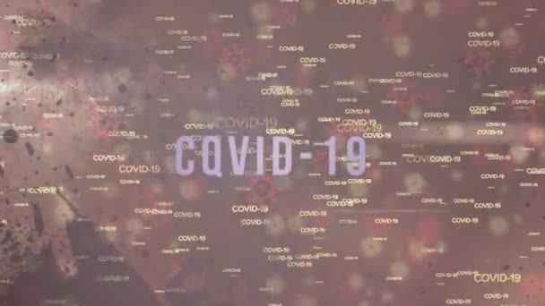 単語Covid 19のアニメーションCovid 19とマクロCovid 19のセルアイコンが浮かんでいます コロナウイルスCovid 19パンデミックコンセプトデジタル複合体 — ストック動画