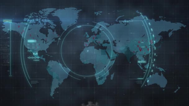 Animação Varredura Escopo Encontrar Uma Macro Célula Covid Sobre Mapa — Vídeo de Stock