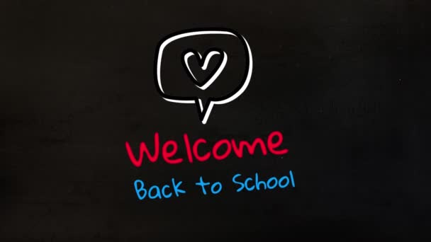 Animation Heart Speech Bubble Words Welcome Back School Black Background — Stock Video