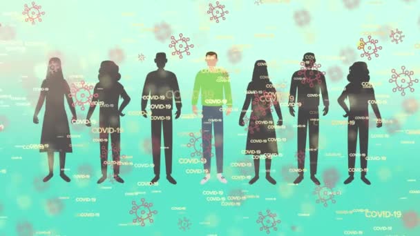 Animation Group Silhouette Figures Some Yellow Circles Heads Green Ticks — Stock Video