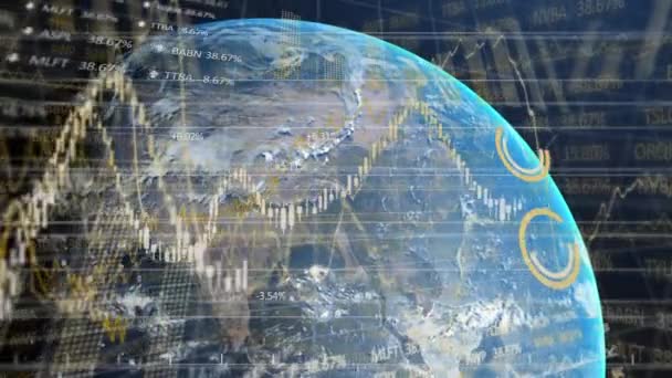 Animering Data Statistik Och Grafer Som Bearbetas Över Hela Jordklotet — Stockvideo