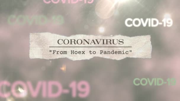 単語と新聞の見出しのアニメーションCovid 19灰色の背景に浮かんでいます コロナウイルスCovid 19パンデミックコンセプトデジタル複合体 — ストック動画