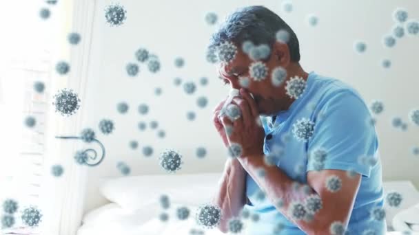 매크로 세포가 떠다니는 애니메이션으로 안으로 재채기를 코로나 바이러스 Covid 전염병 — 비디오