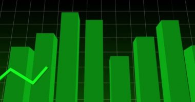 Dijital ekranda yükselen bir ızgara üzerinde yeşil istatistik çizgisi ve yeşil grafiklerin animasyonu. Küresel finans ve istatistik kavramı dijital olarak oluşturulmuş görüntü.