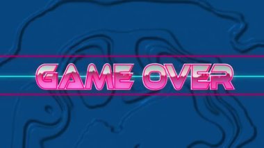 Pembe, neon renkli kelimelerin animasyonu Game Over Blue, sıvı arkaplan. Bilgisayar oyunu ekran dijital arayüz konsepti dijital bileşimi