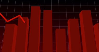 Dijital ekranda artan ve azalan bir ızgara üzerinde kırmızı istatistik çizgisi ve kırmızı grafiklerin animasyonu. Küresel finans ve istatistik kavramı dijital olarak oluşturulmuş görüntü.