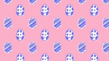 Paskalya yumurtalarının pembe arka planda kusursuz bir döngü içinde sırayla hareket etmesinin animasyonu. Paskalya kutlaması konsepti dijital olarak oluşturuldu.