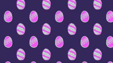 Pembe desenli Paskalya yumurtalarının mor arka planda kusursuz bir döngü içinde sırayla hareket edişinin animasyonu. Paskalya kutlaması konsepti dijital olarak oluşturuldu.