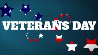 Gaziler Günü 'nde mavi arka planda salyangoz oluşturan Amerikan bayrağı renkli yıldızların canlandırılması. Amerika Birleşik Devletleri Başkanlık seçimi demokrasi tatil konsepti dijital kompozisyon