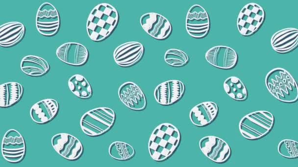 Animation White Patterned Easter Eggs Moving Rows Seamless Loop Green — Stock Video